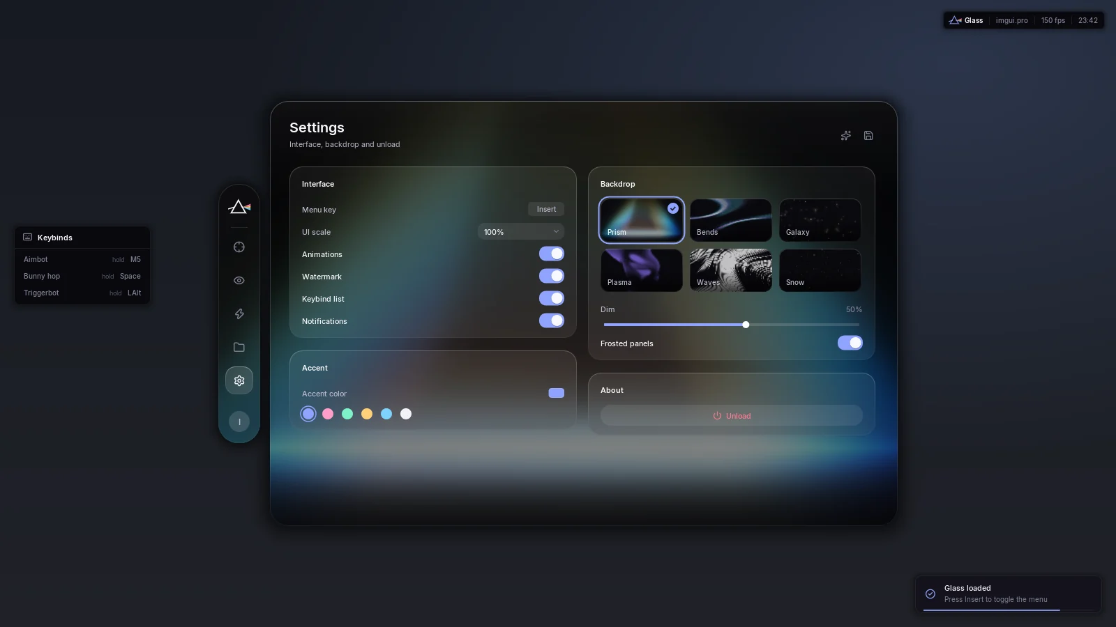 Glass settings