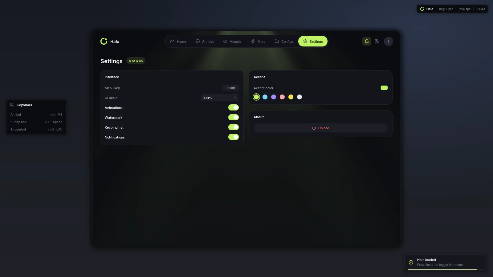 Halo settings