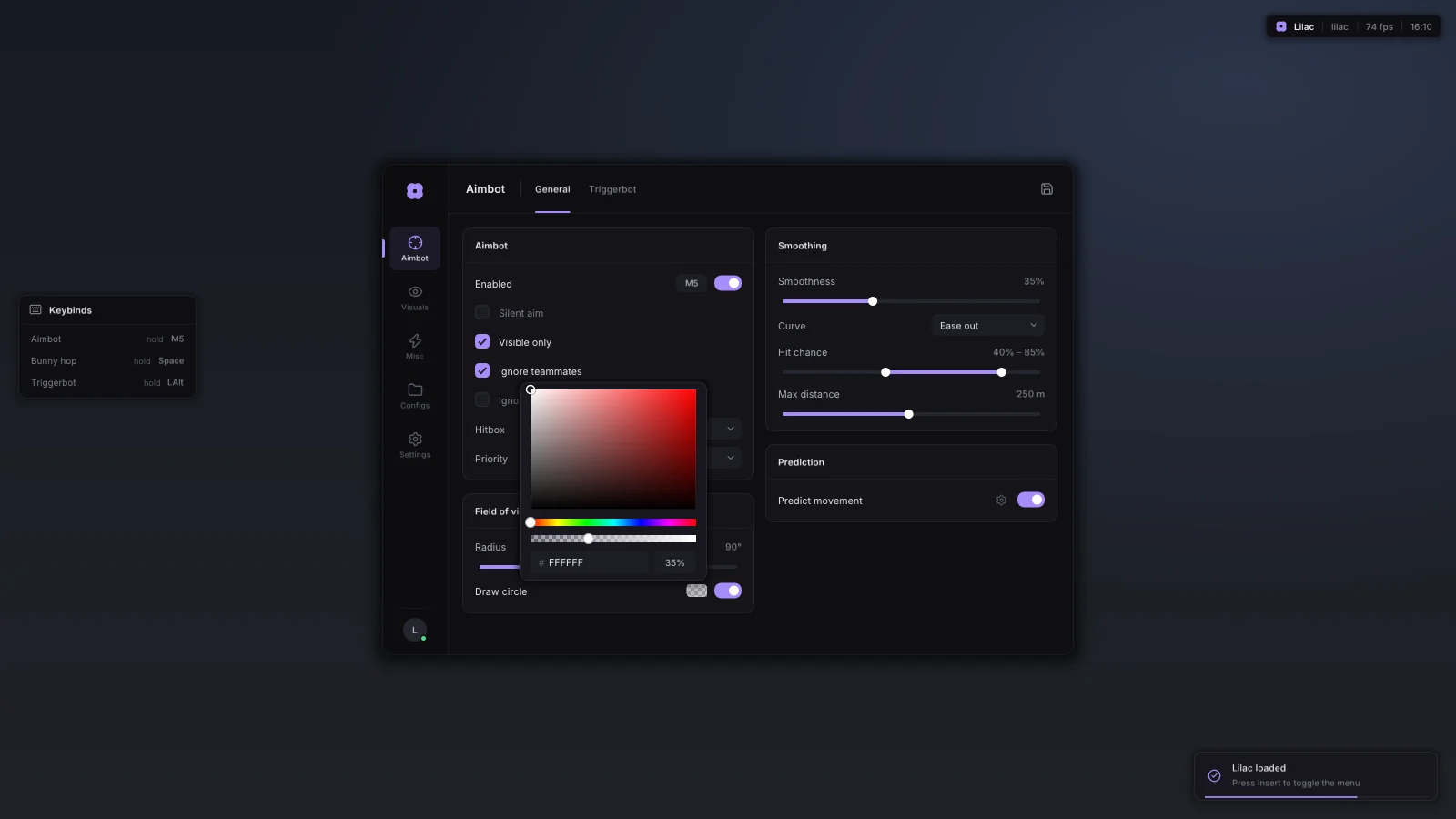 Lilac colour popup
