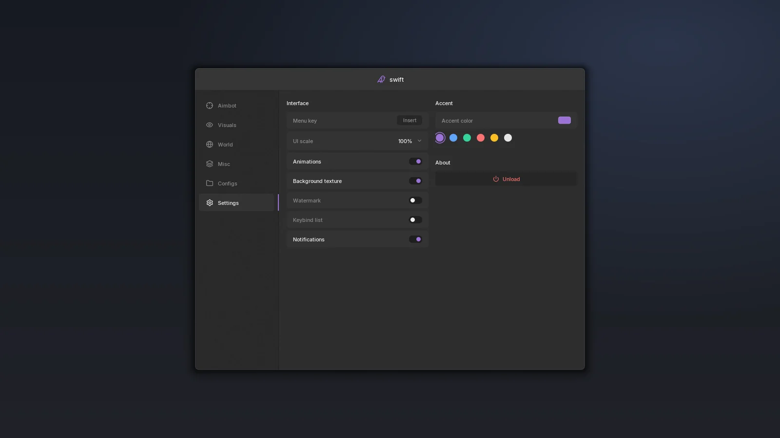 Swift settings